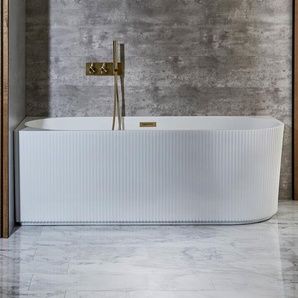 Geriffelte Eck-Badewanne 1700mm x 800mm inkl. Überlaufs in satiniertem Gold (Linksbündig) – Florence & Hudson Reed