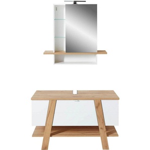 GERMANIA Badmöbel-Set 2-tlg. Badmöbel-Set GW-Avellino, (Set, 2-St), bestehend aus einem Spiegelschrank und einem Waschbeckenunterschrank
