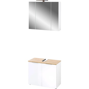Badmöbel-Set GERMANIA Pescara Kastenmöbel-Sets weiß (weiß, navarra, eiche, nachbildung, glas) Badmöbelserien