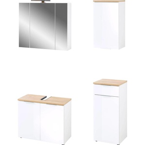 Badmöbel-Set GERMANIA Pescara Kastenmöbel-Sets weiß (weiß, navarra, eiche, nachbildung, glas) Badmöbelserien