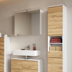 GERMANIA Badmöbel-Set Torrance, (3-St), Waschbecken-Unterschrank, Spiegelschrank mit Beleuchtung, Hochschrank