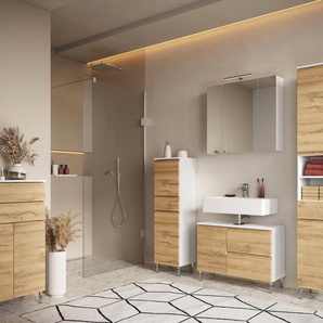 GERMANIA Badmöbel-Set Torrance, (3-St), Waschbecken-Unterschrank, Spiegelschrank mit Beleuchtung und Kommode