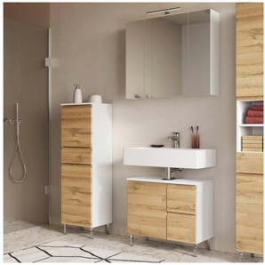 GERMANIA Badmöbel-Set Torrance, (3-St), Waschbecken-Unterschrank, Spiegelschrank mit Beleuchtung und Schrank