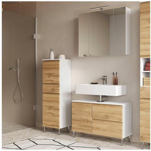 GERMANIA Badmöbel-Set Torrance, (3-St), Waschbecken-Unterschrank, Spiegelschrank mit Beleuchtung und Schrank