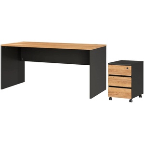 Büro-Set GERMANIA Lissabon Arbeitsmöbel-Sets Gr. B/H/T: 158 cm x 75 cm x 79 cm, braun (graphit, navarra, eiche, nachbildung) Büromöbel-Sets