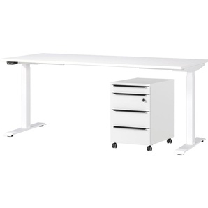 GERMANIA Büromöbel-Set Mailand, inkl. Schreibtisch (elektr. höhenverstellbar) & Rollcontainer, (2-tlg), Breitenvariante wählbar (140-180 cm), Made in Germany