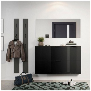 GERMANIA Garderoben-Set Valega, (4-St), Schuhschrank mit Glasfronten, Spiegel und zwei Garderobenpaneelen