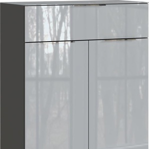 Germania Kommode - 83 x 102 cm - 1 Tür - 2 Schubladen - Graphitfarben - Silbergrau - Glas Oakland 3696-587