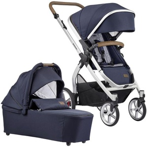 Gesslein Kinderwagenset FX4 Life, Braun, Dunkelblau, Textil, 4-teilig, 57x129x100 cm, EN 1888, UV 50+, Made in Germany, Feststellbremse, Federung, kugelgelagerte Räder, für Babyschale geeignet, Griff in Lederoptik, Reflektorstreifen,5-Punkt-Gurt,