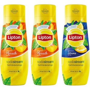 Getränke-Sirup SODASTREAM Getränke bunt Wassersprudler 2xPfirsich +1x Lipton Zitrone IceTea je 440ml, 9L Fertiggetränk
