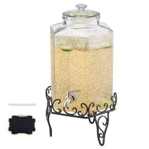 Getränkespender (1 x 10 L) für Partys Saftspender (aus Glas) mit tropfsicherem Zapfhahn & Metallständer Wasserspender für Restaurants Partys, Limonade Eistee selbstgemachte Getränke Spender YLFPQPTBLFPQP7W1Z001V0