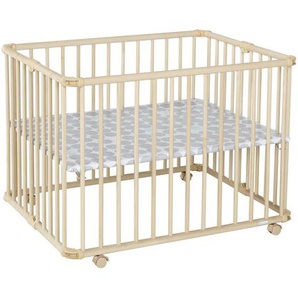 Geuther Laufgitter Lucilee Plus , Natur , Holz , Buche , teilmassiv , Punkte , 97.4x70.5 cm , gepolsterter Boden, höhenverstellbar, zusammenklappbar , Babymöbel, Laufgitter
