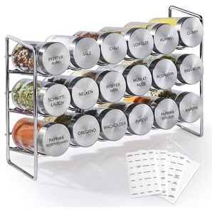 Gewrzregal Mit 18 Edelstahl Glsern  Universal Kchen-Organizer Inkl. Gewrz-Glser  Hochwertiger Gewrzstnder / Kruter-Regal Im Set (Leer)