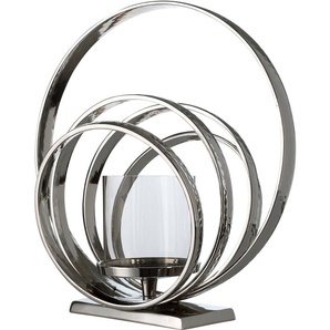 Kerzenhalter GILDE Ringe Gr. B/H/T: 44 cm x 46 cm x 25 cm, silberfarben Kerzenhalter Kerzenleuchter aus Aluminium, Höhe ca. 46 cm