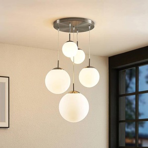 Glas Hängelampe Heleska Lindby, dimmbar, alu / grau / zink, für Wohn- / Esszimmer, Metall, Modern, Pendelleuchte 4018307