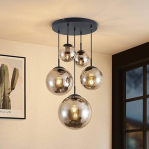 Glas Hängelampe Teeja Lindby, dimmbar, alu / grau / zink, für Wohn- / Esszimmer, Glas, Vintage, Pendelleuchte 9628020