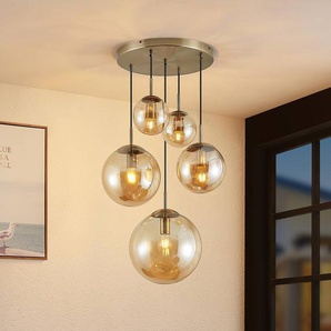 Glas Hängelampe Teeja Lindby, dimmbar, creme / amber, für Wohn- / Esszimmer, Glas, Vintage, Pendelleuchte 9628021