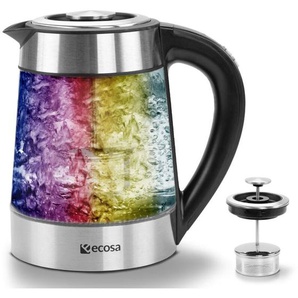 Glas Wasserkocher mit Temperatureinstellung 40°C - 100°C Hochwertiges Edelstahl Mit integriertem Teesieb 2 Stunden Warmhaltefunktion Farbwechsel led