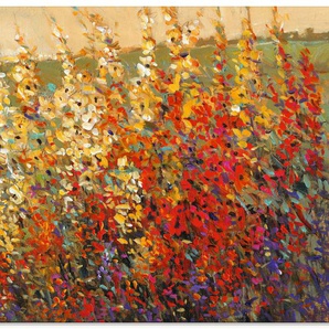 Glasbild ARTLAND Feld mit Herbstblumen I Bilder Gr. B/H: 80 cm x 60 cm, Glasbild Blumenwiese Querformat, 1 St., rot Glasbilder