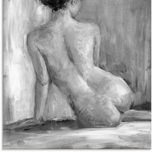 Glasbild ARTLAND Figur in schwarz & weiß I Bilder Gr. B/H: 60 cm x 80 cm, Glasbild Frau Hochformat, 1 St., grau Glasbilder