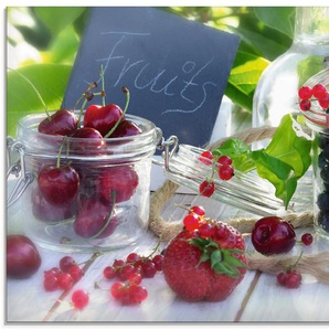 Glasbild ARTLAND Frischer Früchte Sommer Bilder Gr. B/H: 80 cm x 60 cm, Glasbild Lebensmittel Querformat, 1 St., rot Glasbilder