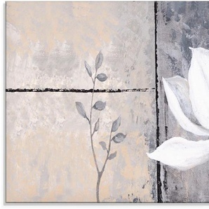 Glasbild ARTLAND Klassische Magnolie Bilder Gr. B/H: 100 cm x 50 cm, Blumen, 1 St., grau Glasbilder