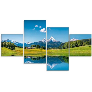 Glasbild ARTLAND Landschaft in den Alpen Bilder Gr. B/H: 120 cm x 70 cm, Berge, 4 St., blau Glasbilder