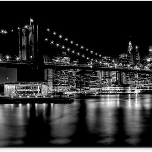Glasbild ARTLAND Manhattan Skyline & Brroklyn Bridge I Bilder Gr. B/H: 100 cm x 50 cm, Glasbild Amerika Querformat, 1 St., schwarz Glasbilder