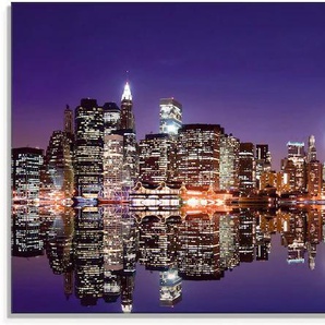 Glasbild ARTLAND New York Skyline Bilder Gr. B/H: 125 cm x 50 cm, Amerika, 1 St., lila Glasbilder