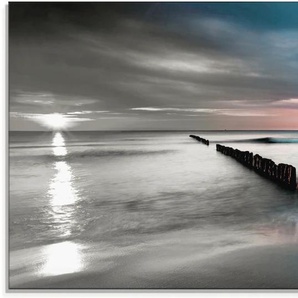 Glasbild ARTLAND Ostsee mit schönem Sonnenaufgang Bilder Gr. B/H: 100 cm x 50 cm, Gewässer, 1 St., schwarz (schwarz, weiß) Glasbilder