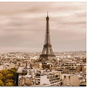 Glasbild ARTLAND Paris Eiffelturm I Bilder Gr. B/H: 80 cm x 60 cm, Glasbild Frankreich Querformat, 1 St., beige (natur) Glasbilder