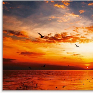 Glasbild ARTLAND Sonnenuntergang am Strand Bilder Gr. B/H: 100 cm x 50 cm, Sonnenaufgang & -untergang, 1 St., orange Glasbilder