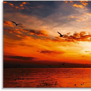 Glasbild ARTLAND Sonnenuntergang am Strand Bilder Gr. B/H: 125 cm x 50 cm, Sonnenaufgang & -untergang, 1 St., orange Glasbilder