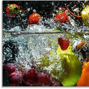 Glasbild ARTLAND Spritzendes Obst auf dem Wasser Bilder Gr. B/H: 100 cm x 50 cm, Lebensmittel, 1 St., bunt Glasbilder