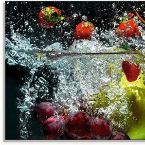 Glasbild ARTLAND Spritzendes Obst auf dem Wasser Bilder Gr. B/H: 125 cm x 50 cm, Lebensmittel, 1 St., bunt Glasbilder in verschiedenen Größen