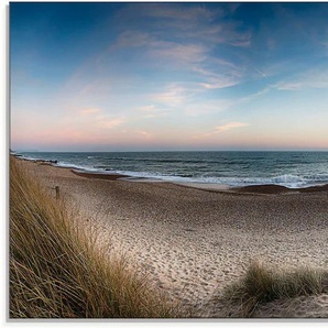 Glasbild ARTLAND Strand und Sanddünen am Hengistbury Head Bilder Gr. B/H: 100 cm x 50 cm, Küste, 1 St., blau Glasbilder