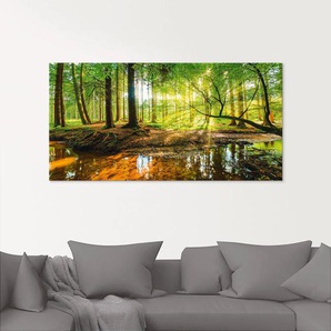 Glasbild ARTLAND Wald mit Bach Bilder Gr. B/H: 100 cm x 50 cm, Wald, 1 St., grün Glasbilder in verschiedenen Größen