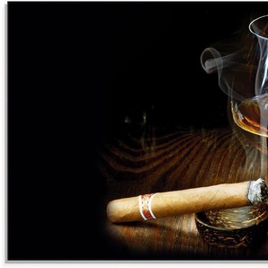 Glasbild ARTLAND Zigarre und Cognac Bilder Gr. B/H: 100 cm x 50 cm, Zigarren, 1 St., braun Glasbilder