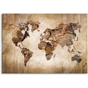 Glasbild Weltkarte auf altem Holz