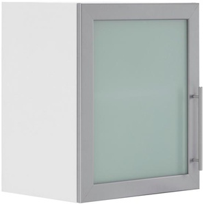 Glashängeschrank WIHO KÜCHEN Cali Schränke Gr. B/H/T: 50 cm x 56,5 cm x 35 cm, weiß (front: alufarben, korpus: weiß) Hängeschränke mit alufarbener Glasrahmentür