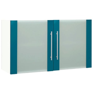 Glashängeschrank WIHO KÜCHEN Flexi2 Schränke Gr. B/H/T: 100 cm x 56,5 cm x 35 cm, blau (front: ozeanblau, korpus: weiß) Hängeschränke Breite 100 cm