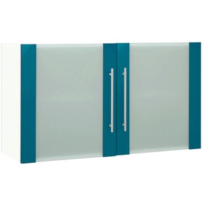 Glashängeschrank WIHO KÜCHEN Flexi2 Schränke Gr. B/H/T: 100 cm x 56,5 cm x 35 cm, blau (front: ozeanblau, korpus: weiß) Hängeschränke Breite 100 cm