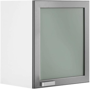 Glashängeschrank WIHO KÜCHEN Husum Schränke Gr. B/H/T: 50 cm x 56,5 cm x 35 cm, weiß (front: alufarben, korpus: weiß) Hängeschränke Glasrahmentür