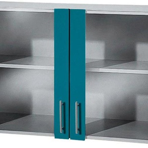 Glashängeschrank WIHO KÜCHEN Kiel Schränke Gr. B/H/T: 100 cm x 56,5 cm x 35 cm, 2 St., blau (front: ozeanblau, korpus: steel grey) Hängeschränke Front mit Glaseinsatz