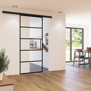 Glasschiebetür klar Schiebetür Industriedesign schwarz Softclose 880 x 2035 - Stabgriff + 2 seitiger Softclose