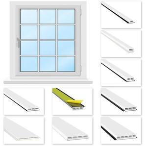 Glassprossen PVC weiß 1-2m - Weichlippen grau & schwarz, selbstklebend - HJ: SG34 - 34x13mm / 25° Schräge, 2 Meter lichtgraue Lippe