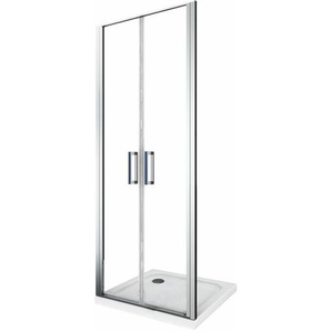 Glastür für Dusche mit 6 mm Dicke und Schwenköffnung im Saloon-Stil, die sowohl nach innen als auch nach außen geöffnet werden kann. Höhe 190 cm