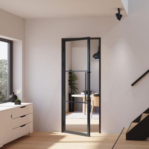 Glastür Komplettset mit Beschlag Loftstil 830 x 2115 mm din Links - Griffstange Drehtür - Schulte