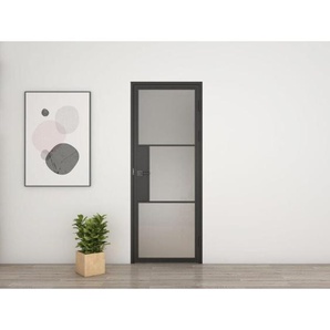 Glastür satiniert Komplettset mit Beschlag Loftstil 834 x 1972 mm din Rechts - Türklinke Drehtür - Schulte