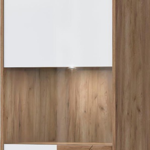 Glasvitrine PLACES OF STYLE Stela Schränke Gr. B/H/T: 62,1 cm x 193,6 cm x 40,6 cm, weiß (tobaco oak, crystal white hochglanz) Glasvitrinen mit Push-to-open und Soft-Close-Funktion